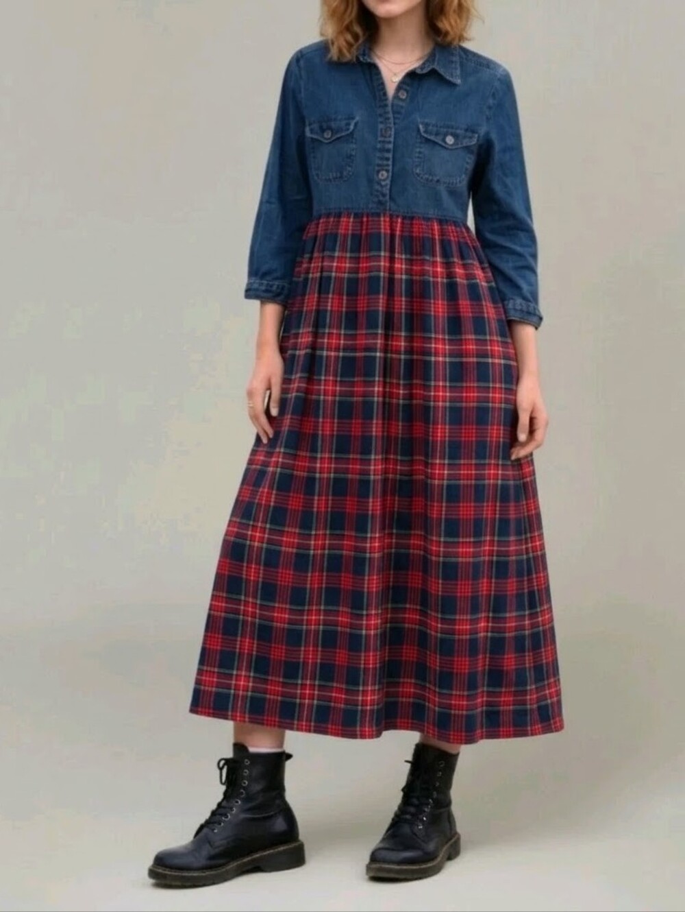 Sonoma Denim Plaid Dress